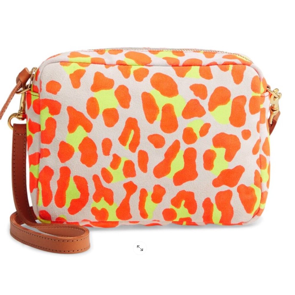 Clare V. Midi Bag Neon Orange Cat Suede Leather Crossbody Bag Purse NWT